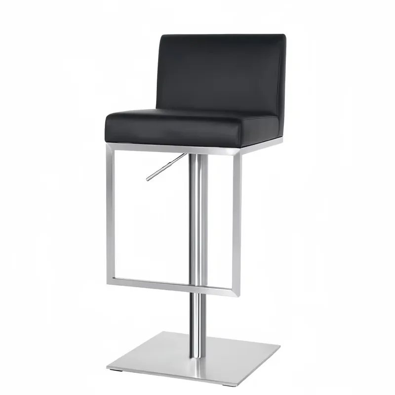 Modern Black Leather Bar Stool with Stainless Steel Footrest Height Adjustable Backrest Chair for Restaurant and Home Bar