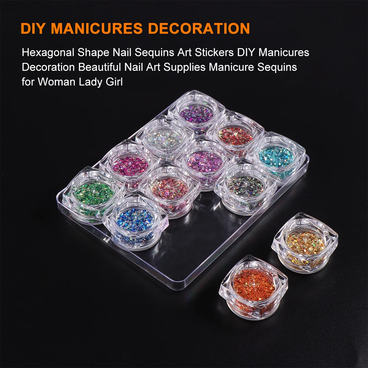 12pcs Sequin Glitter Set Art Supplies For Natural Artificial Nails Diy Manicures Decoration Women Ladies Gift Nail Stickers