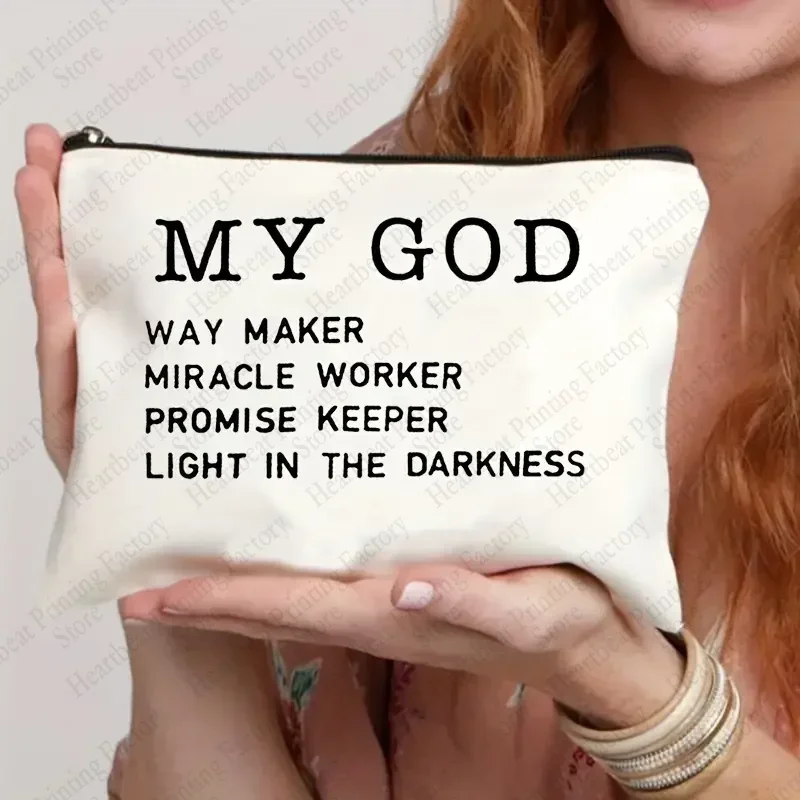 Faith Over Fear Pattern Christian Printed Makeup Pouch Cosmetic Make Up Bag Religion Graphic Fearless Slogan Toiletry Bags Purse