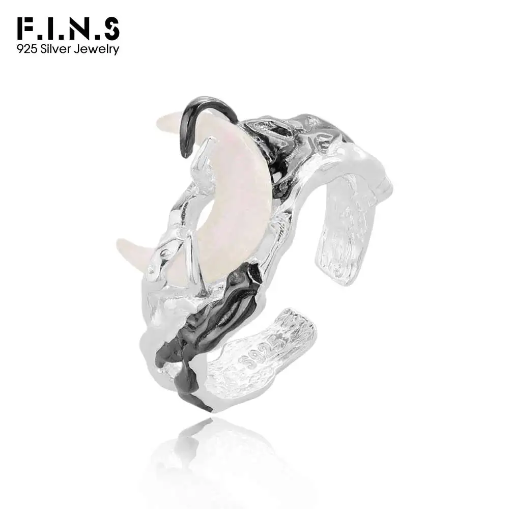 

F.I.N.S Original Moon S925 Sterling Silver Ring Color Sepaparation Irregular Open Adjustable Finger Fine Jewelry Accessories