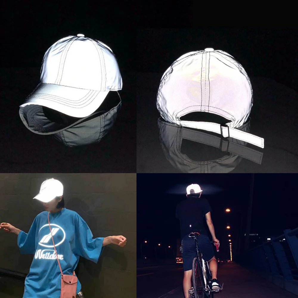Men and Women Night Reflective Hat Runner Cap Visor Bucket Hat Flash Rave Festival Boonie Cap