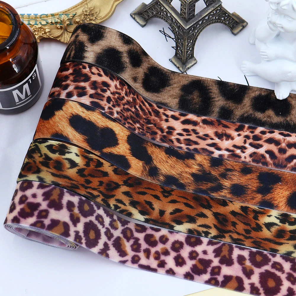 Leopard print Velvet Ribbon 5 Yards Leopard Ribbon Craft Ribbon for Hair Bows Headbands Making and Craft Wrapping