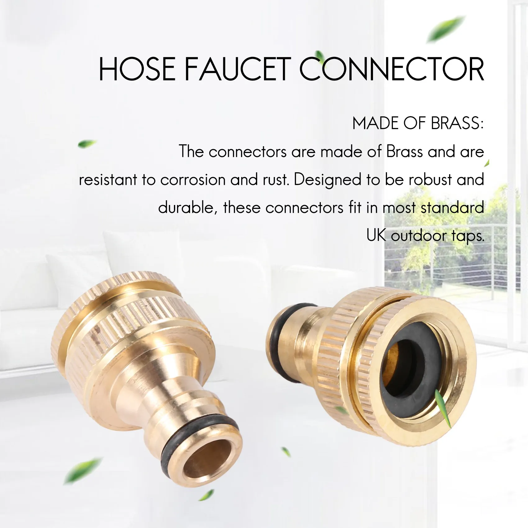 2 Pack Brass Garden Hose/Hosepipe Tap Connector 1/2 Inch and 3/4 Inch 2-in-1 Female Threaded Faucet Adapter