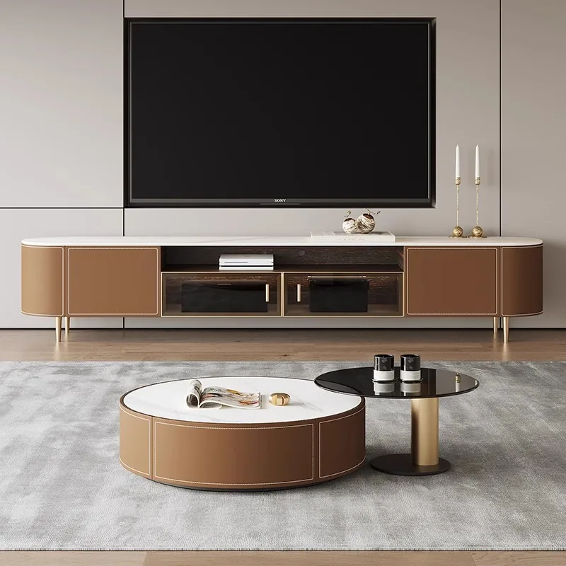 

Household large and small apartment rock slab coffee table floor cabinet combination