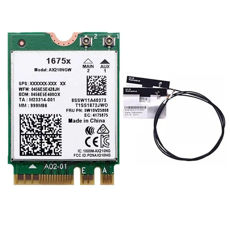 

Антенна для Wi-Fi-карты 1675X + антенна AX210NGW AX1675X Wi-Fi 6E 802.11AX 2.4G 5G 6G 5374 Мбит/с BT 5.2 M.2 NGFF Wi-Fi адаптер-AE