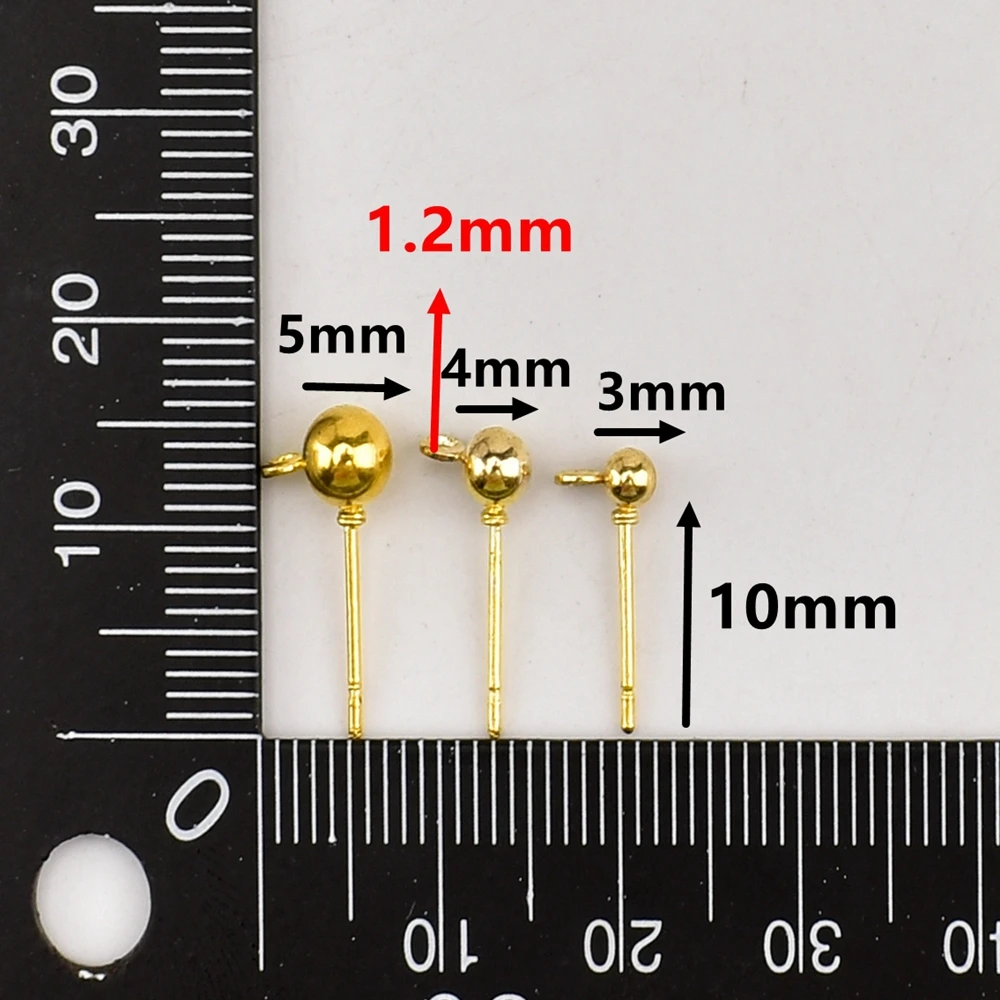 50Pcs/Lot 3 4 5 mm Ball Bead Head Pins Stud Earrings Needles Accessories Earrings Basic Pins For Jewelry Making Supplies