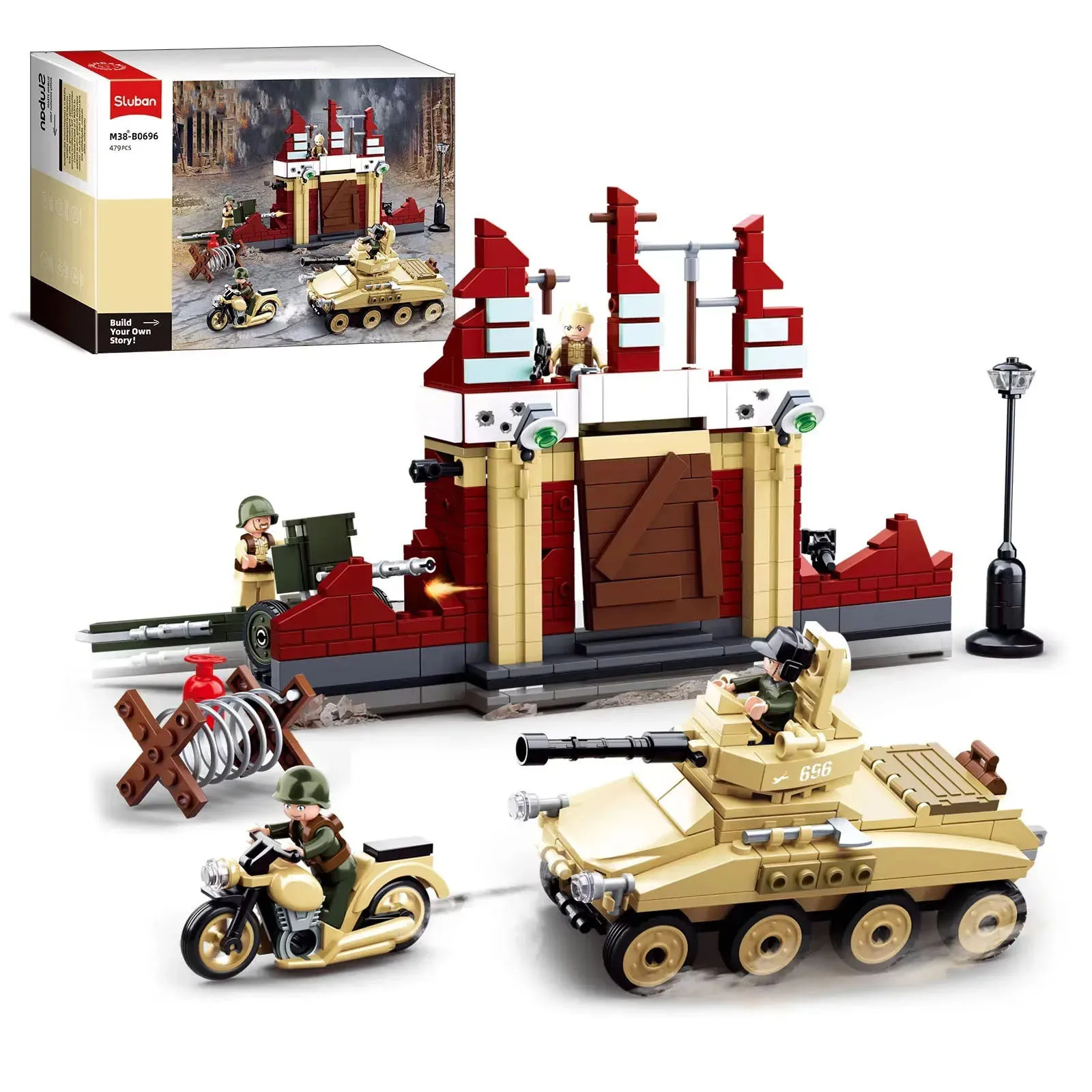 

479PCS Military Tank Fortress Building Blocks Set Mortar Motorcycle Model Bricks Desktop Decor Diy Toys For Boys Holiday Gifts