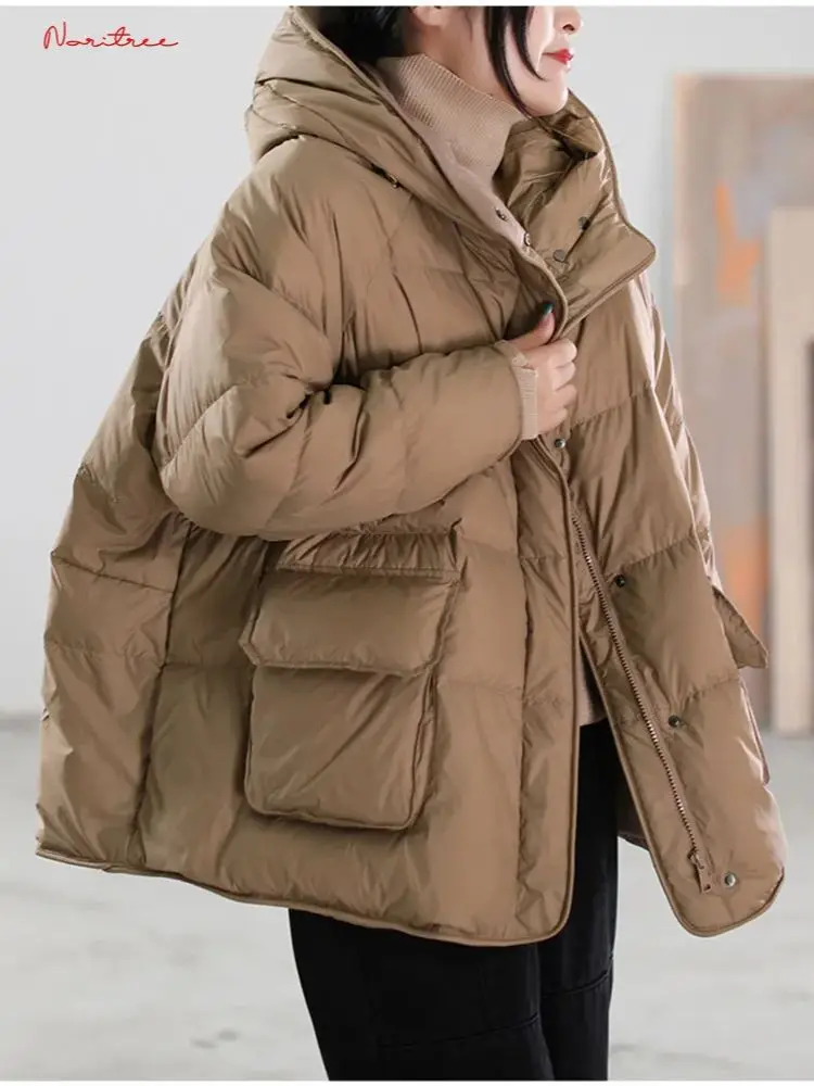 Manteau à capuche en duvet de canard pour femme, parka moelleuse, veste chaude accidentelle, super qualité, hiver, 600