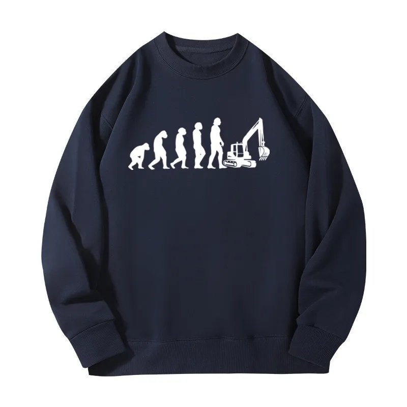 Men's Casual Fashion Long-sleeved Sweatshirts Excavator Evolution Printing Daily Round Neck Creative Design Trendy Men Clothing