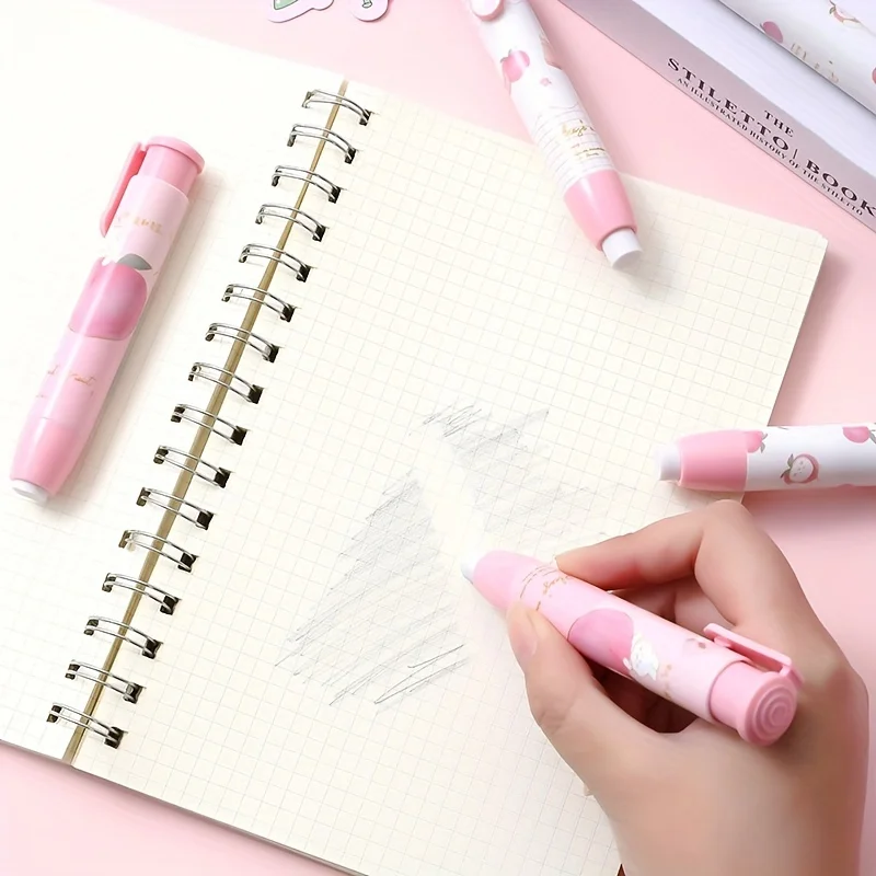 1PC Retractable Pushable Eraser, Creative Cartoonish Cute Peach Pattern, Student Learning Supplies, School and Office Supplies