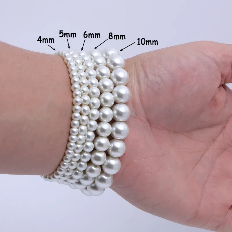 4-10mm Imitation Pearl Beads Free Adjust 18cm Girth Elastic Bracelet for Women Various Sizes or Chain Customizable Wedding Gift