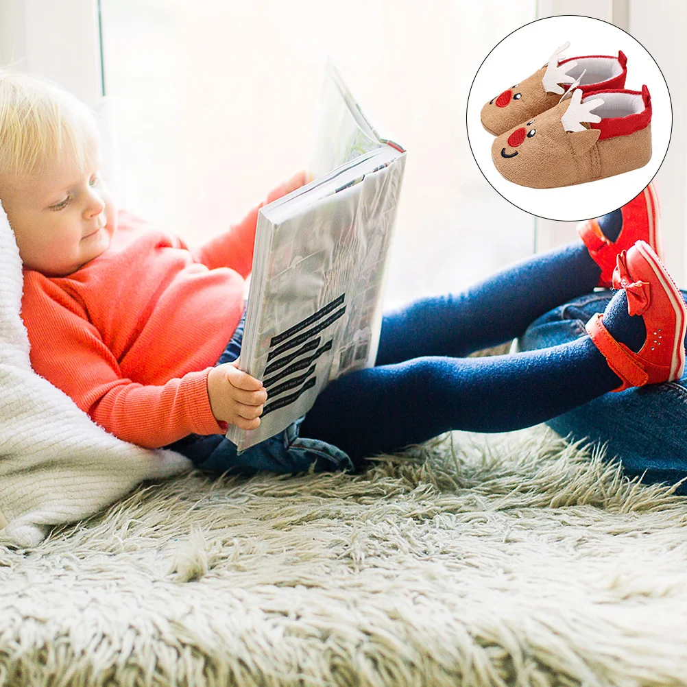 

1 пара теплых детских хлопковых туфель, рождественская зимняя обувь для прогулок, нескользящая легкая обувь на мягкой подошве для малышей, детская обувь для новорожденных