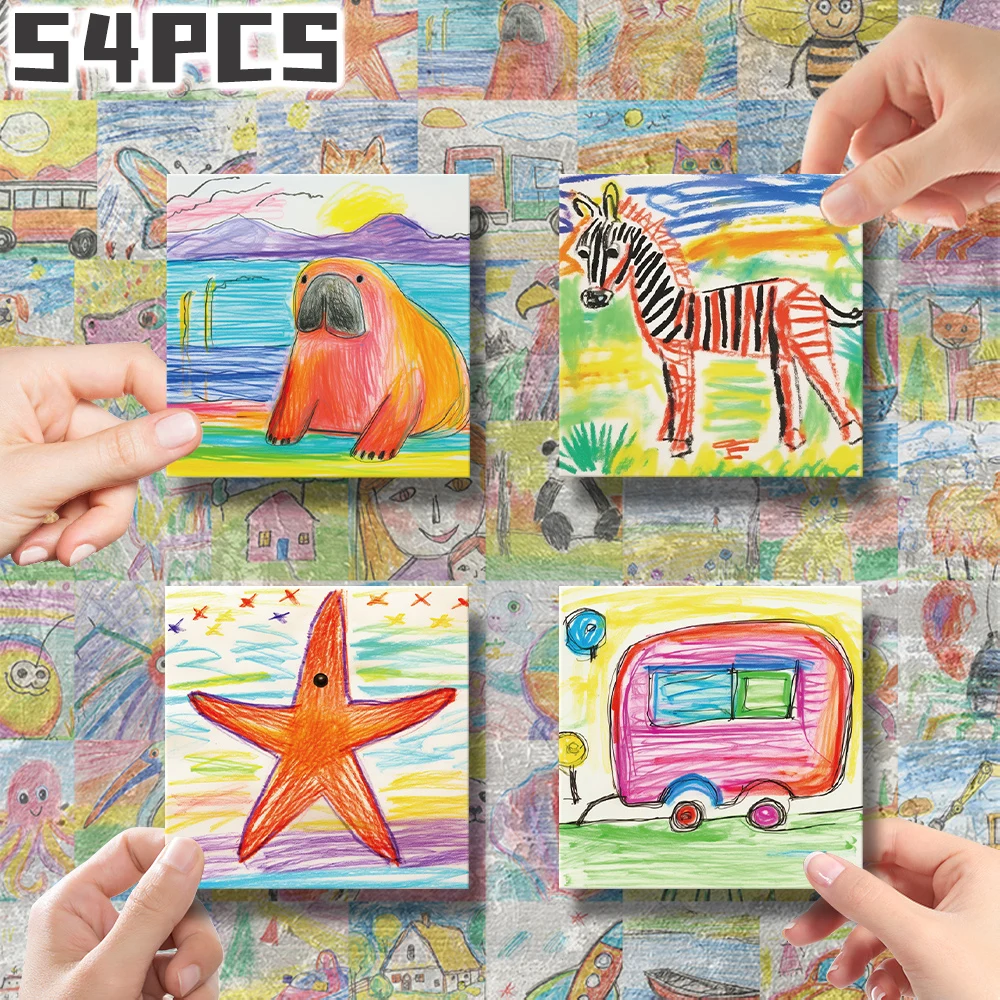 54pcs pupils' Color stroke painting themed stickers for holiday party decor Back to school Class reward Birthday gift skateboard