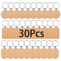 30Pcs Blank Wooden Key Chain Rectangle Key Chain Tags Wood Keychains Key Ring for DIY Craft