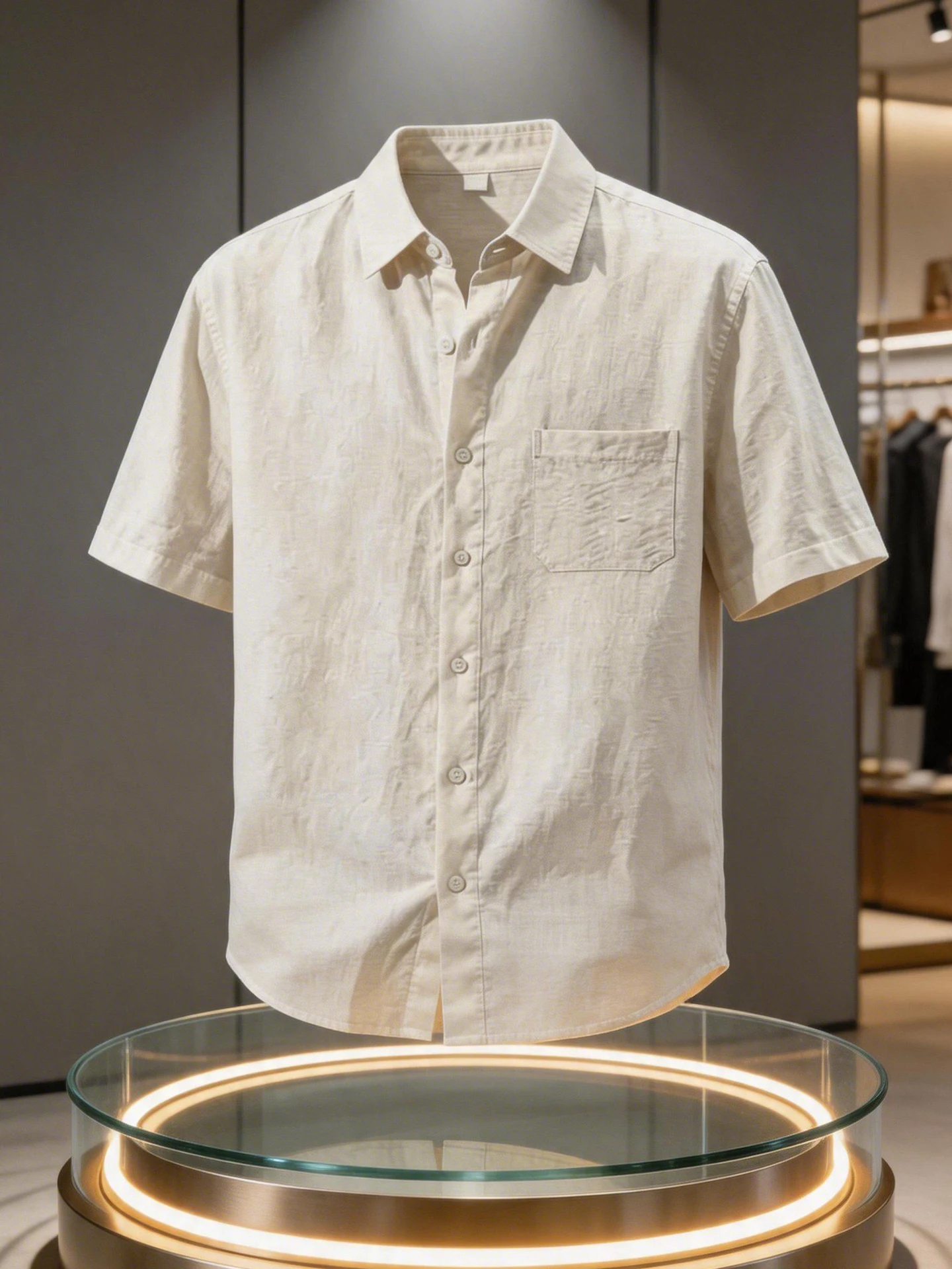 Lightweight Linen Cotton Blend Men's Shirt in Caramel Color Casual Loose Fit Short Sleeve Sun Protection Breathable Summer Shirt