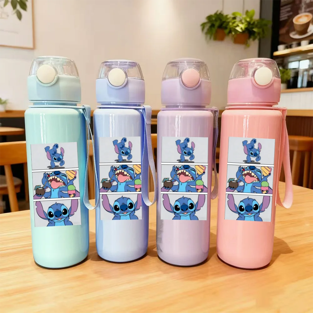Cute Leakproof Water Bottle with Flip Cap and Handle, Air-Tight Straw for Outdoor Sports and Travel,Picnic Camping Office School