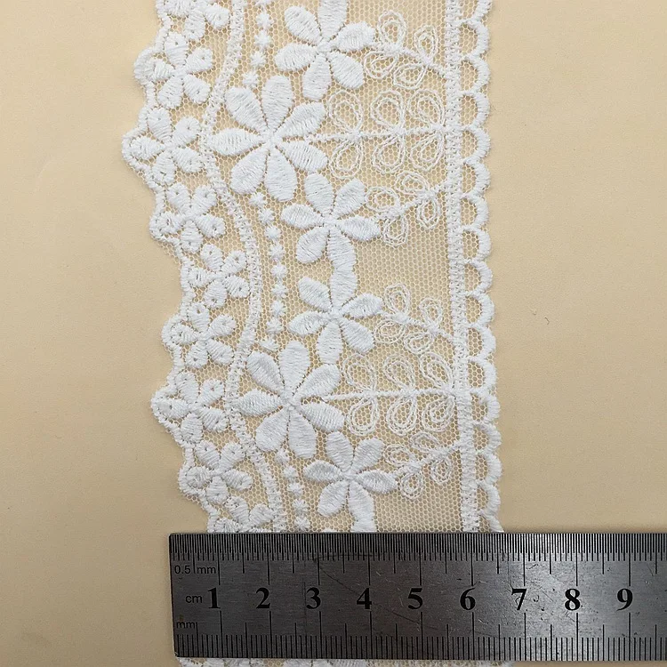 6.5CM Wide Exquisite White Mesh Cotton Embroidered Flowers Lace Ribbon Wedding Dress Collar Curtains DIY Apparel Sewing Crafts