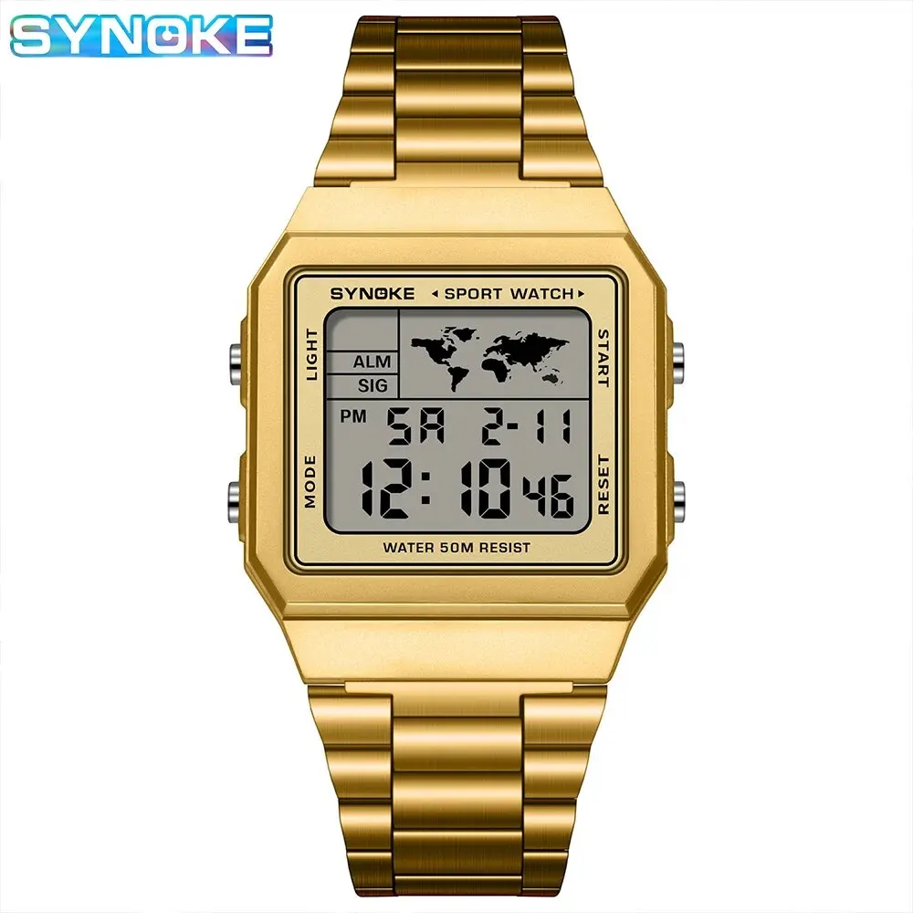 SYNOKE Top Marke Luxus Edelstahl Chrono Sport Uhren Männer Hintergrundbeleuchtung Display Digitale Armbanduhr 5Bar Wasserdicht Reloj Hom 4