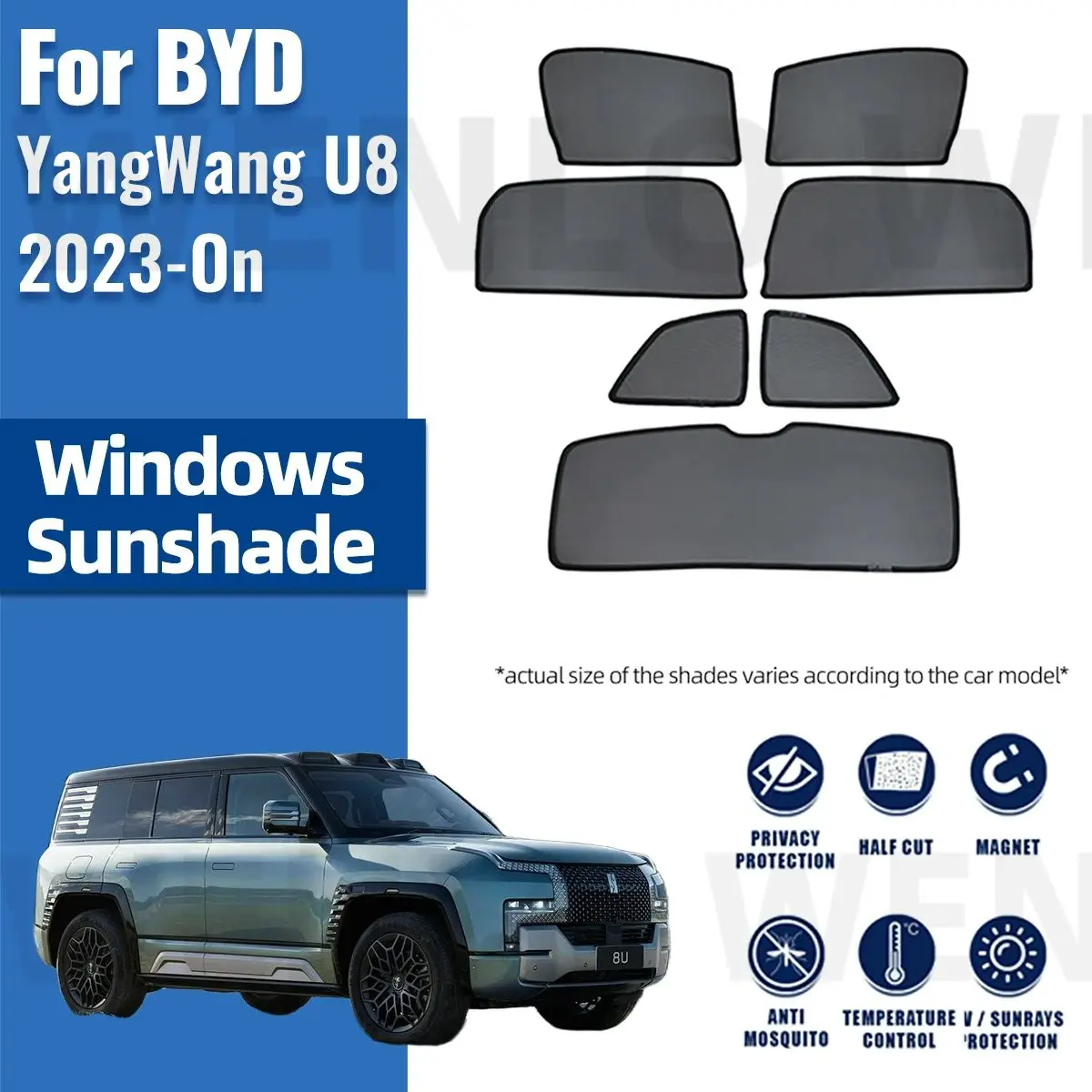 

For BYD YangWang U8 2023 2024 Magnetic Car Sunshade Visor Front Windshield Frame Curtain Baby Rear Side Window Sun Shade Shield