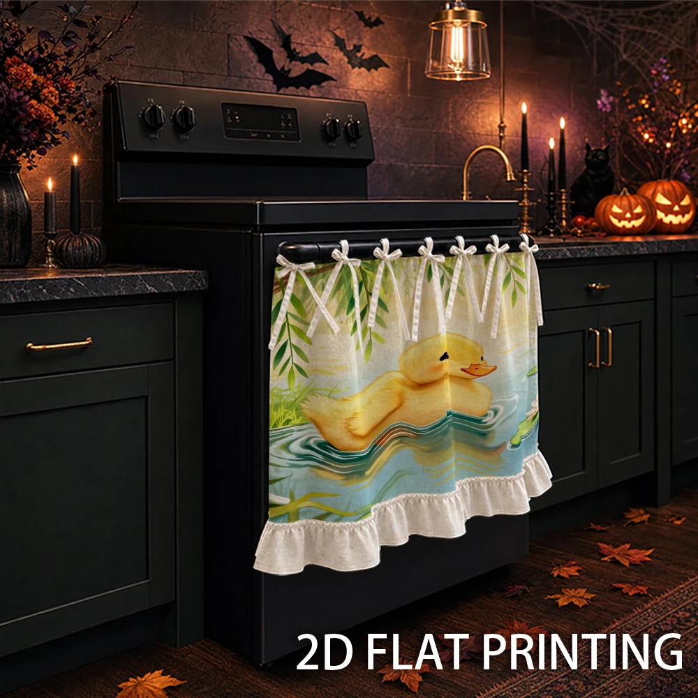 1PC Kitchen Curtain-Cabinet Curtain-Apron. With yellow ducklings swimming in the pond. Perfect for stove curtains, oven curtains