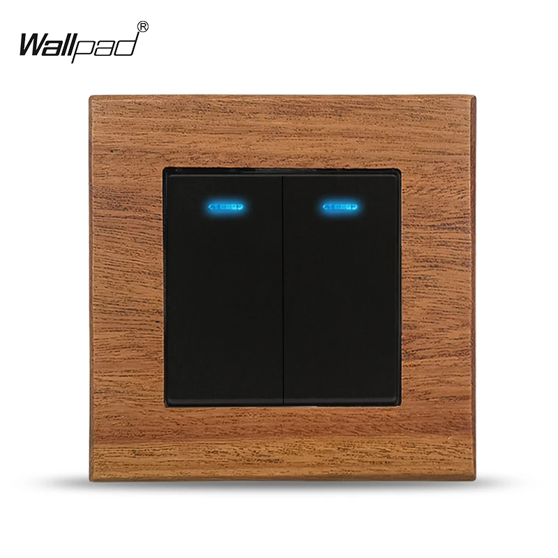 

EU Wood Frame 86*86mm 2 Gang 1 Way 2 Way On Off Light Switch with LED Indicator 110V-240V 10A Round Back Class WEEE CE