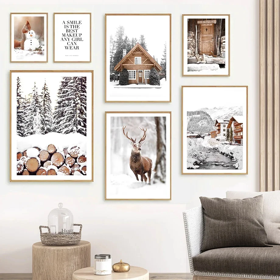 Snowboard Snowman Squirrel Deer Snow Landscape Wall Art Canvas Painting Posters And Prints Wall Pictures For Living Room Decor
