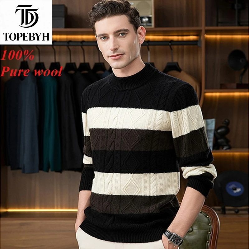 100% Pure Wool Half Turtleneck Business Casual Long-Sleeve Wool Sweater Knitted  Wool High Quality Tops