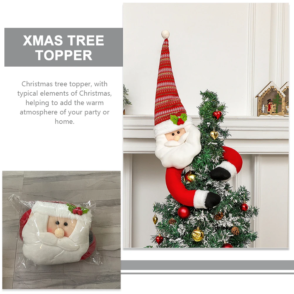 

Christmas Tree Topper Santa Hugging Ornament Xmas Holiday Decoration Christmas Indoor Decor Festive Tree Decoration