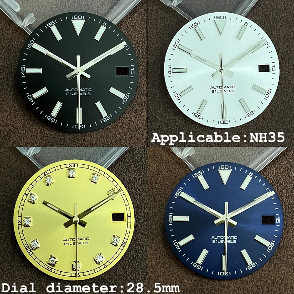29 мм, подходит для наручных часов с механизмом NH35, зеленый светящийся циферблат, аксессуары черного, белого, синего и золотого циферблата и окошечка даты.