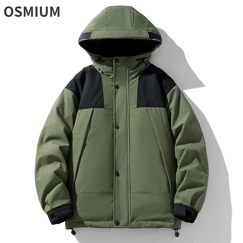 Men Winter Couple Parkas Loose Workwear Jacket Hiking Outdoor Cold-proof Outerwear Hooded Army Green Down Jacket Oversize S-3XL