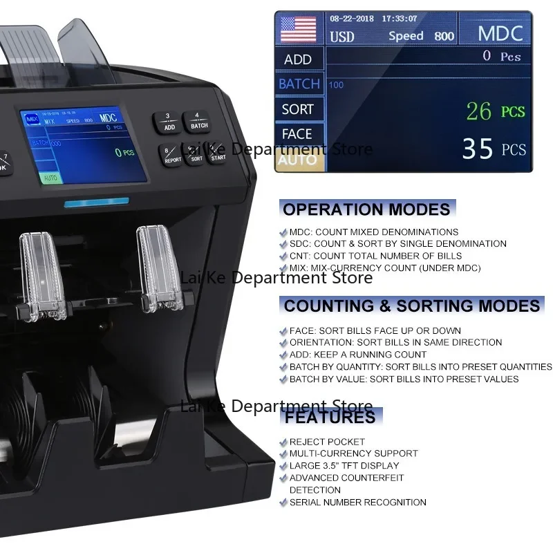 Vertical currency sorter, multi-currency foreign money dual CIS bill validator and counter, USD, EUR, AUD money counting machine