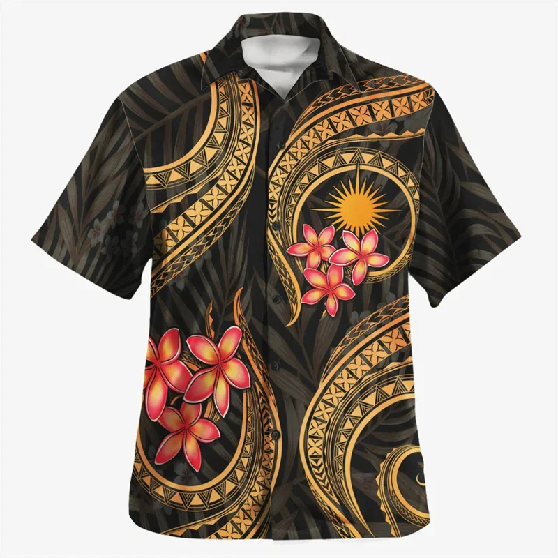 

Hawaiian Islands 3D Printed Shirt For Men Polynesia Pattern Shirts Summer Beach Women Blouse Oversized Short Sleeves Lapel Tops