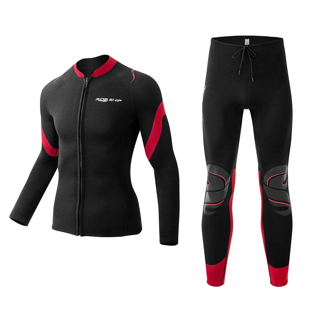 

STLF Men's 3mm Freediving Wetsuit with Long-Sleeve Top Diving Pants Snorkeling Suit for Surfing Front Logo for Deep Diving Surfi