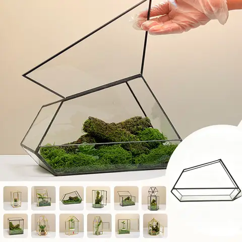 Geometric Glass Terrarium Vase Handmade Glass Terrarium with Window Succulent Glass House Miniature Landscape Vase Home Decor