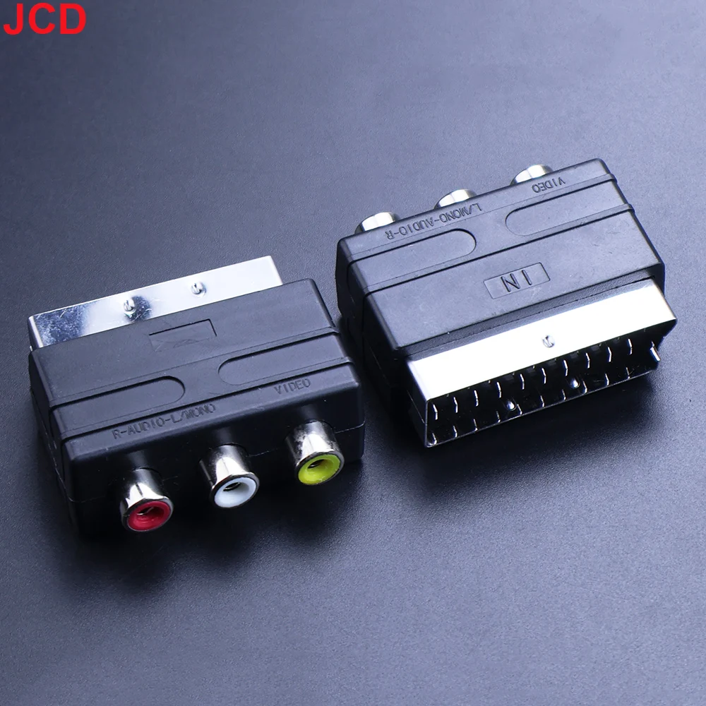 JCD 1pcs High Quality Scart Male Plug To 3RCA Phono Female AV TV Audio Video Adapter Input For PS4 WII DVD VCR Interface