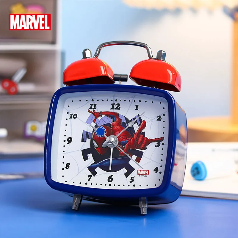 Reloj despertador de Marvel para niños, Spider Man, Disney, Mickey Mouse, sirena, Frozen, dibujos animados, estudiante, niño, niña, doble campana de cuarzo