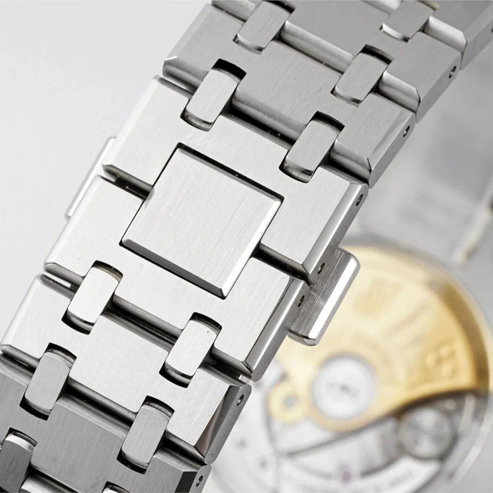 41 مللي متر الرجال اليابان حركة الفولاذ المقاوم للصدأ ساعة مصمم شعار العلامة التجارية الفاخرة مقاوم للماء التلقائي 15400 ساعات المعصم الميكانيكية