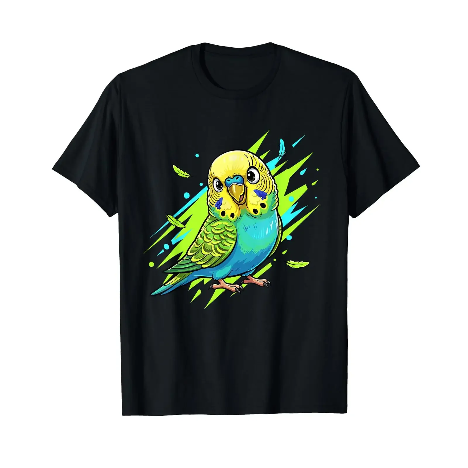 Süßer Wellensittich exotischer Tier Cartoon Vogel T Shirt vintage Washed Top For Everyday Wear Versatile Soft Comfortable