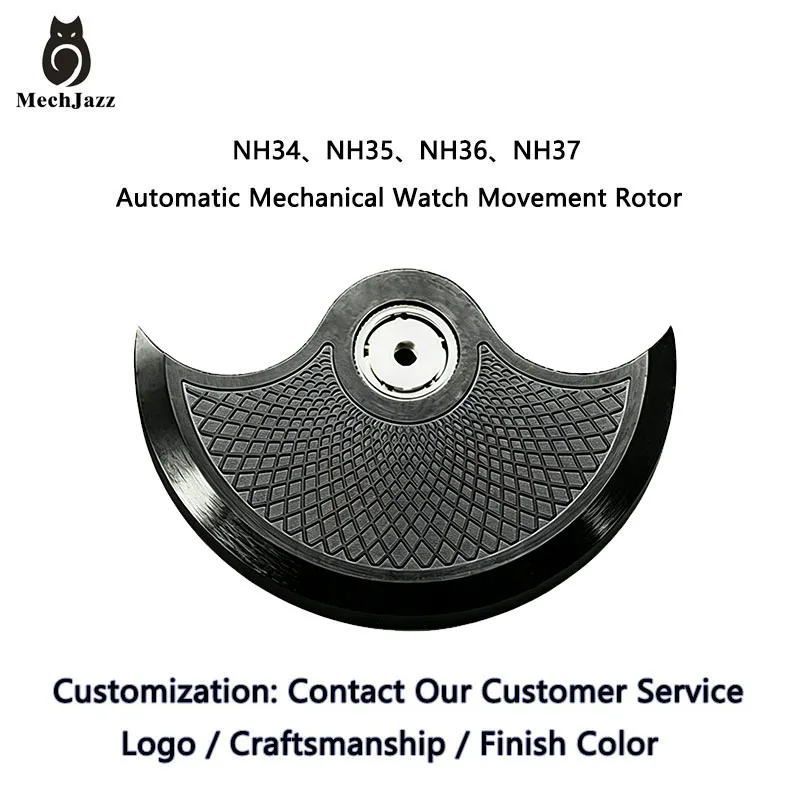 MechJazz Diamond Mesh Engraved Watch Rotor for NH35 NH36 Movements, Mechanical Watch Modification & Repair Parts