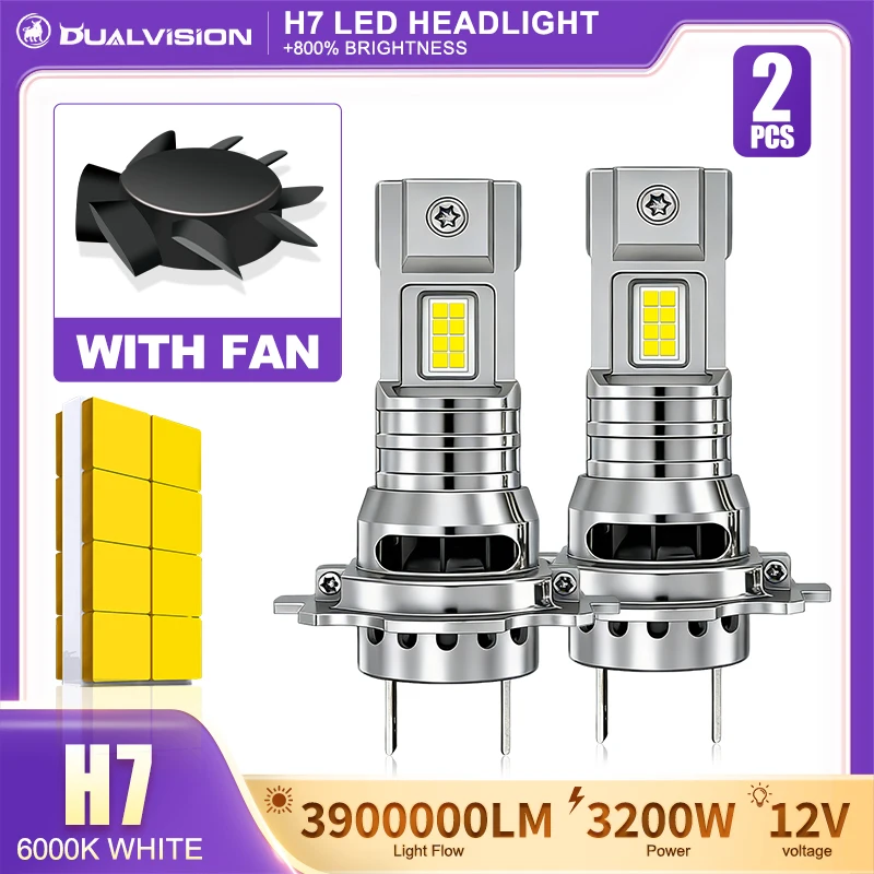 Dualvision Turbo H7 CANBUS Car Headlight Bulb High Power CSP 1:1 Mini Diodes Hi/Lo Beam Wireless Auto Headlamp Plug&Play 12V 24V