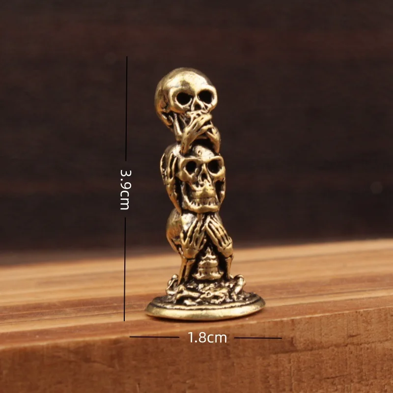Mini Triple Skull Figurine Vintage Brass Hear No Evil See No Evil Statue Retro Gothic 3 Stacked Skulls Ornament Halloween Decor