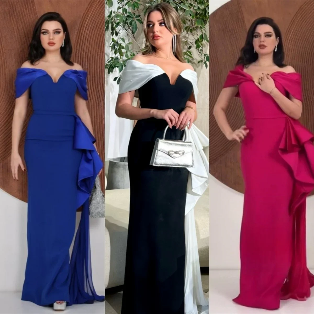 

Saudi Arabia Evening Dress Prom Off-the-shoulder Column Floor Length Skirts Hugging Bespoke Occasion Dresses Formal Gown