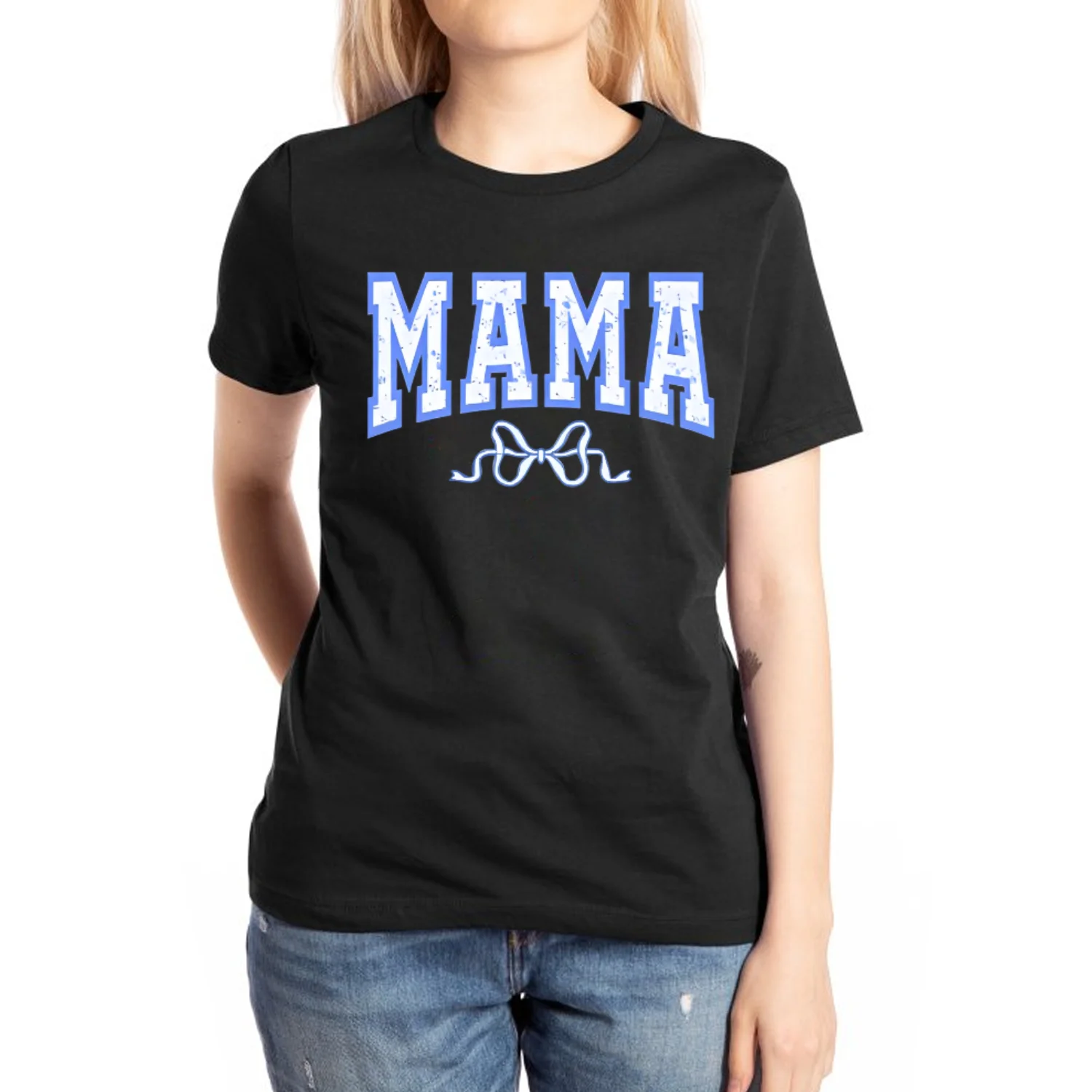 T-shirt unisexe à manches courtes, haut confortable, pur coton, imprimé monogramme maman, design tendance simple