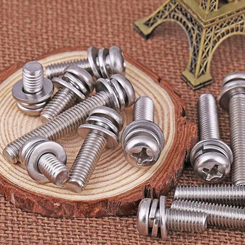 M1.6M2M2.5M3M4M5M6 M8 Round Head Phillips Machine Screw with Washer/spring Washer 304 Stainless Steel Pan Head Screw Combination