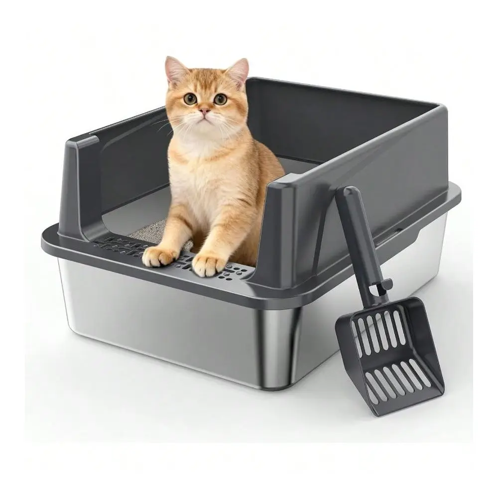 

Steel Cat Litter Box With Lid HighSided Metal Litter Pan For Small Cats Kitty Litter Box NonStick OdorResistant AntiUrine Leaka