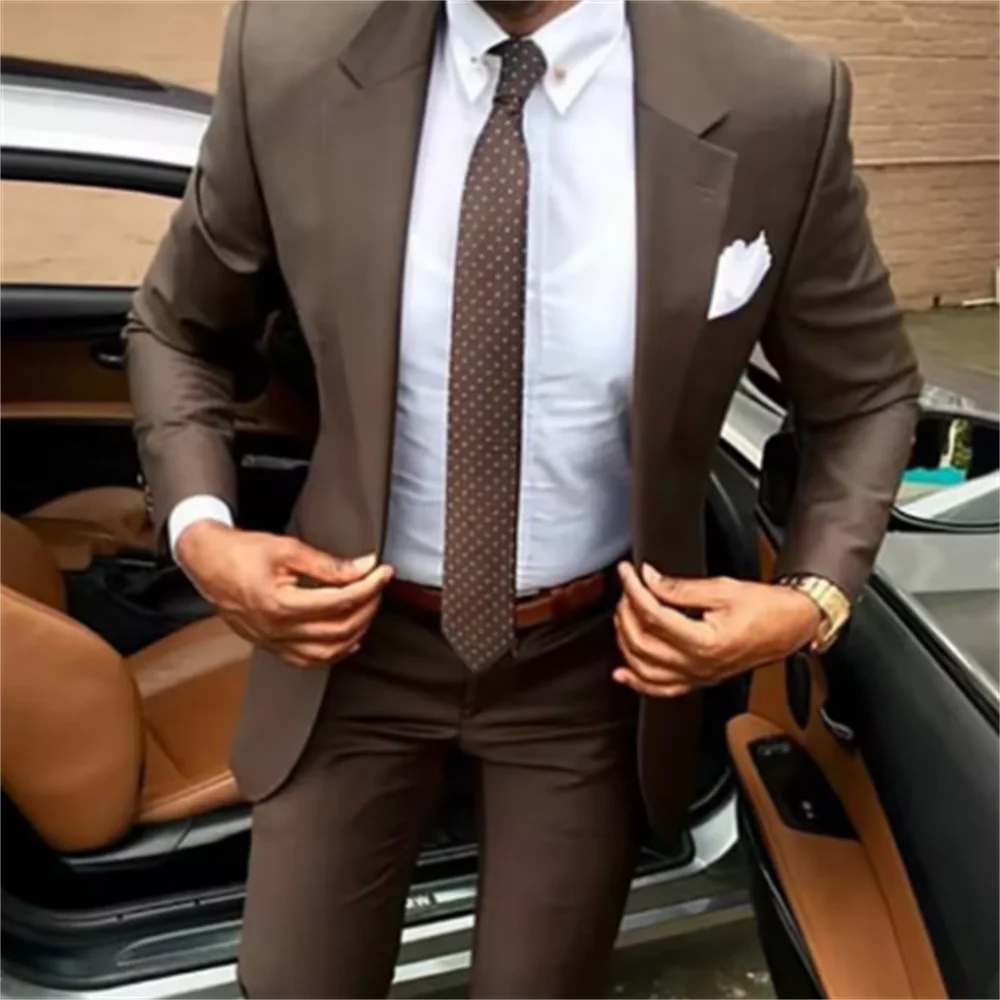 

Fit Men Suits 2 Piece Groom Tuxedos Notch Lapel One Button Blazer Pants Sets Wedding Prom Business Costume Homme