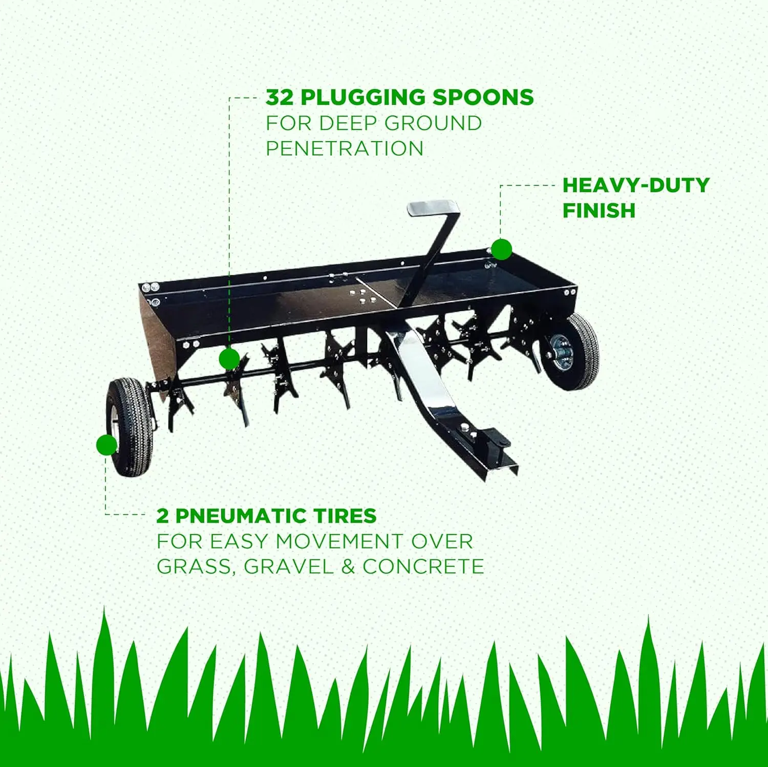 48-Inch Lawn Plug Aerator, 32-Plug Yard Aerator With Universal Lawn Mower, Atv, Or Tractor Hitch, 8 X 51 X 18.5 Inches