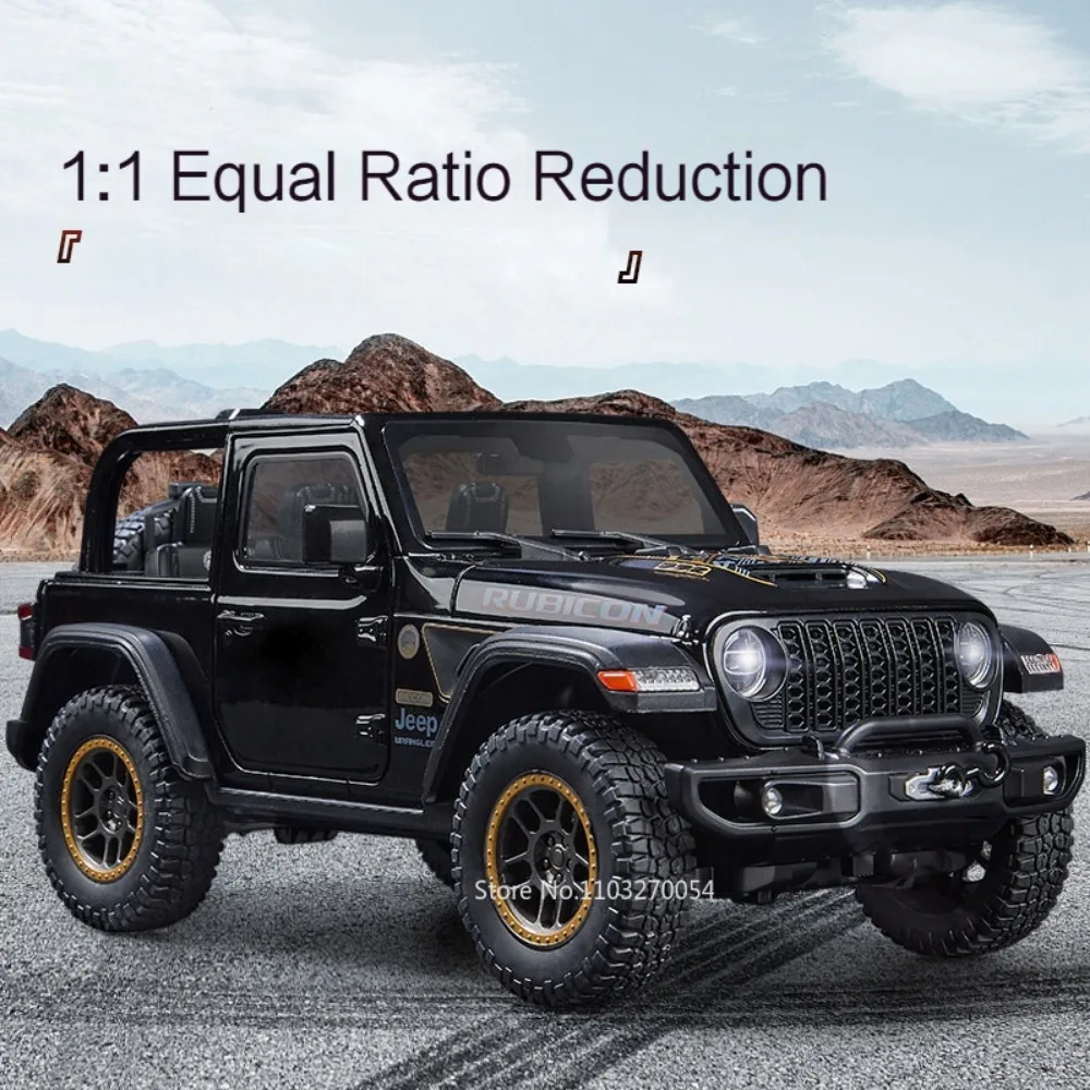 1/18 Rubicon Convertible Car Model Toys Alloy Diecast Doors Opened Sound Light Rubber Tires High Simulation Vehicle Gift for Kid