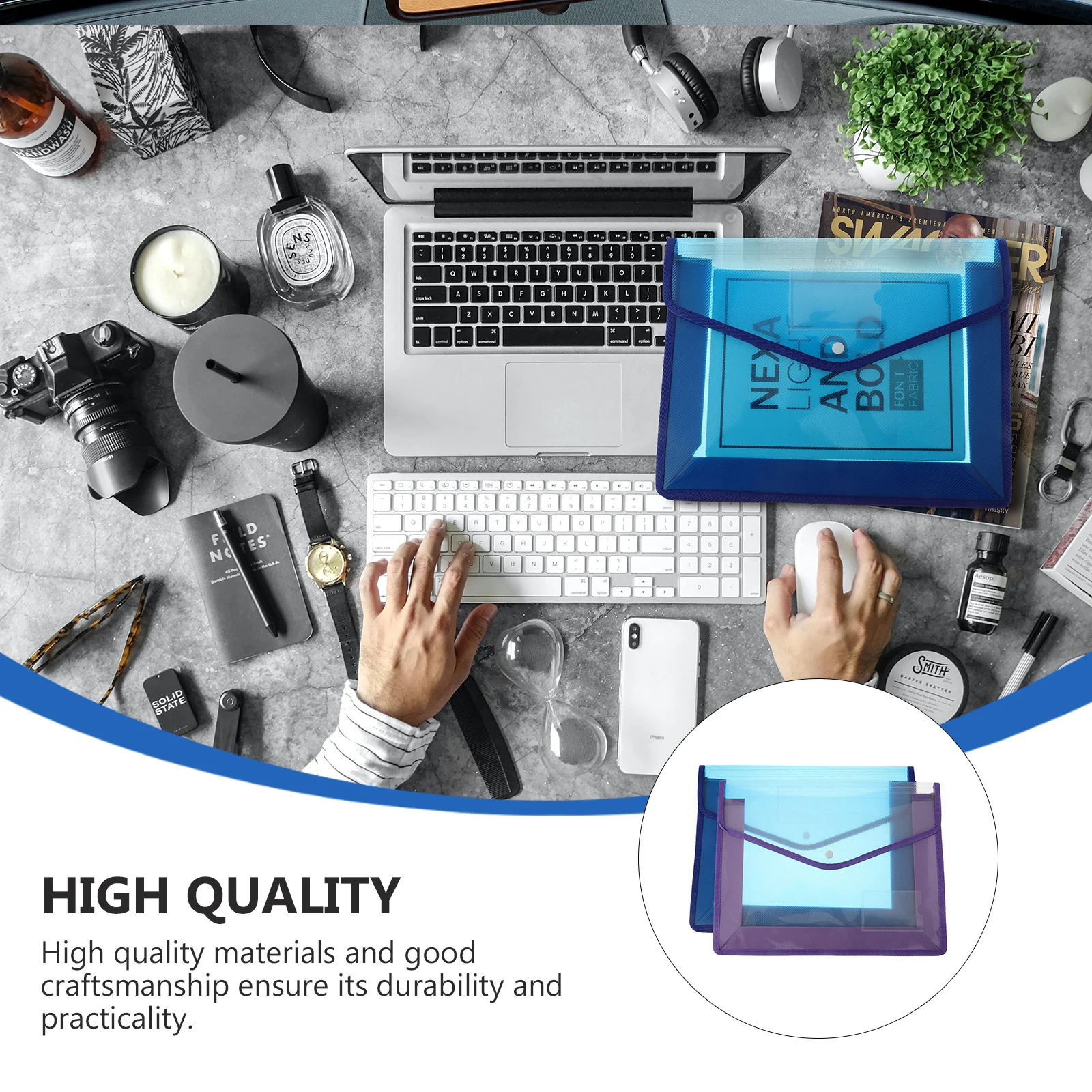 

2Pcs Document Bags Transparent Plastic Snap Button File Folder Document Organizer Storage Case File Holder for Office Home