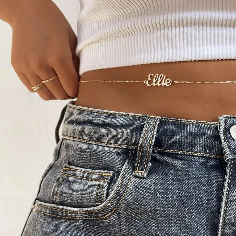 Customized women\'s stainless steel name waist chain belly chain sexy waist circumference sexy personality body chain jewelry bir